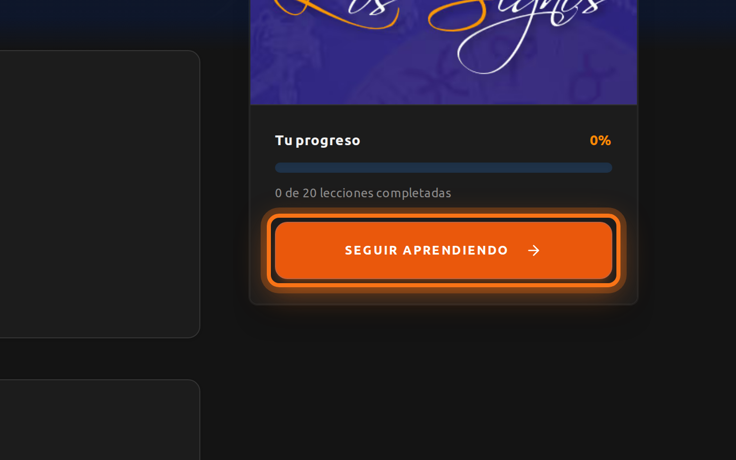 Página del curso con el botón Seguir aprendiendo